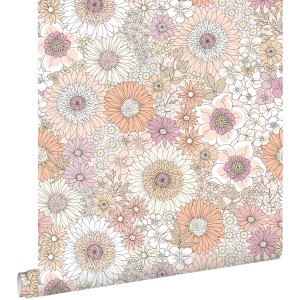 ESTAhome Tapete Retro Blumen Beige und Rosa 50 x 900 cm