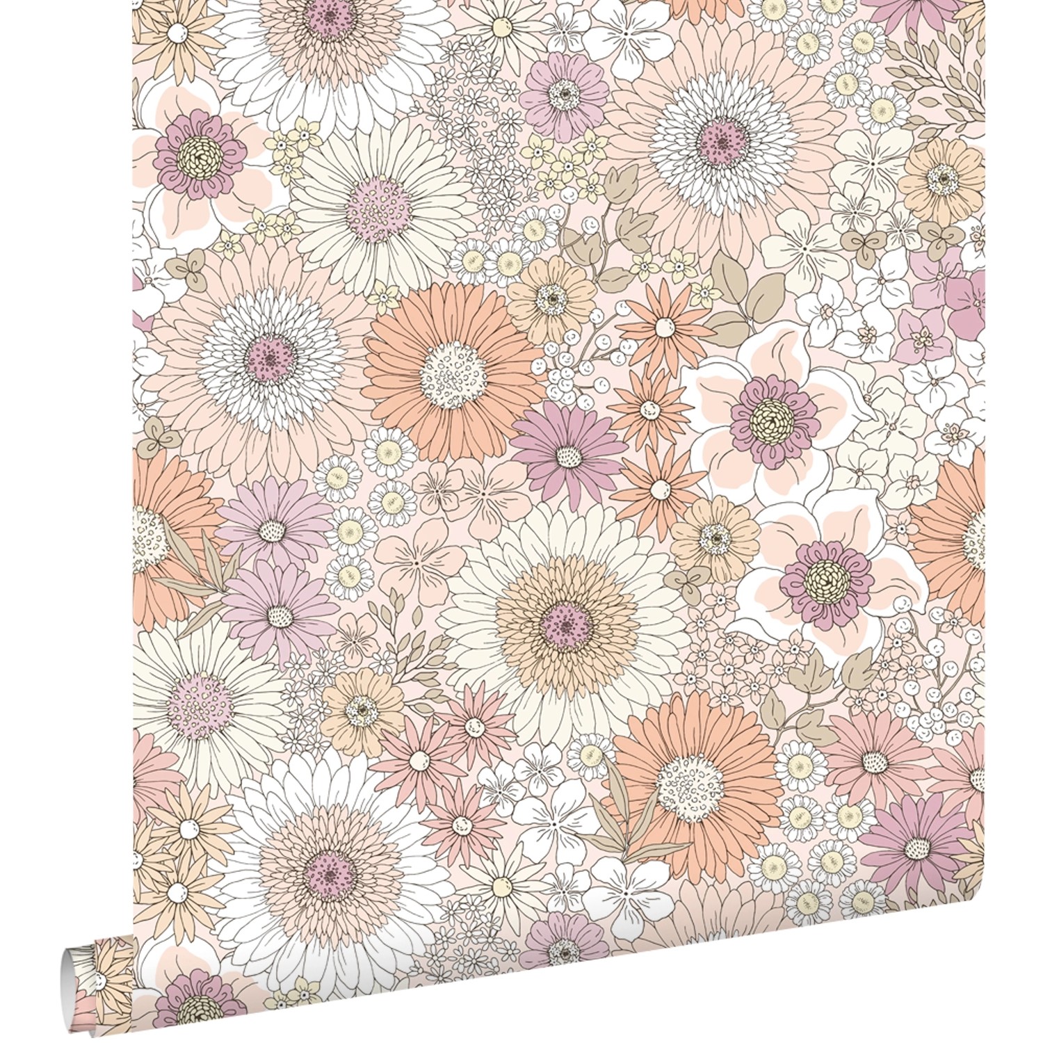 ESTAhome Tapete Retro Blumen Beige und Rosa 50 x 900 cm günstig online kaufen