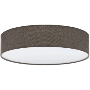 Moderne Eglo Deckenleuchte Pasteri, 3-flammig, brauner Stoffschirm und weißer Diffusor.