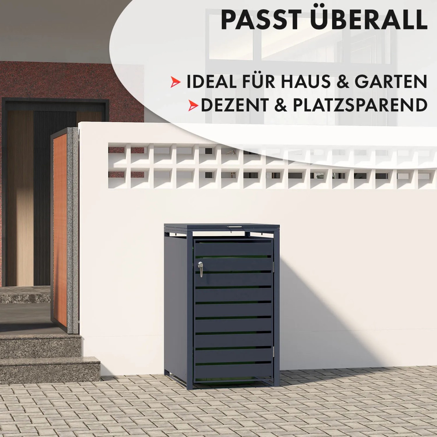 KARAT Mülltonnenbox Magnus mit Edelstahlrahmen, 1 Tür. Ordnungssystem für den Garten.