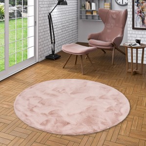 Runder, altrosa Fellteppich (160x160cm) der Marke Pergamon. Super Soft und luxuriös.