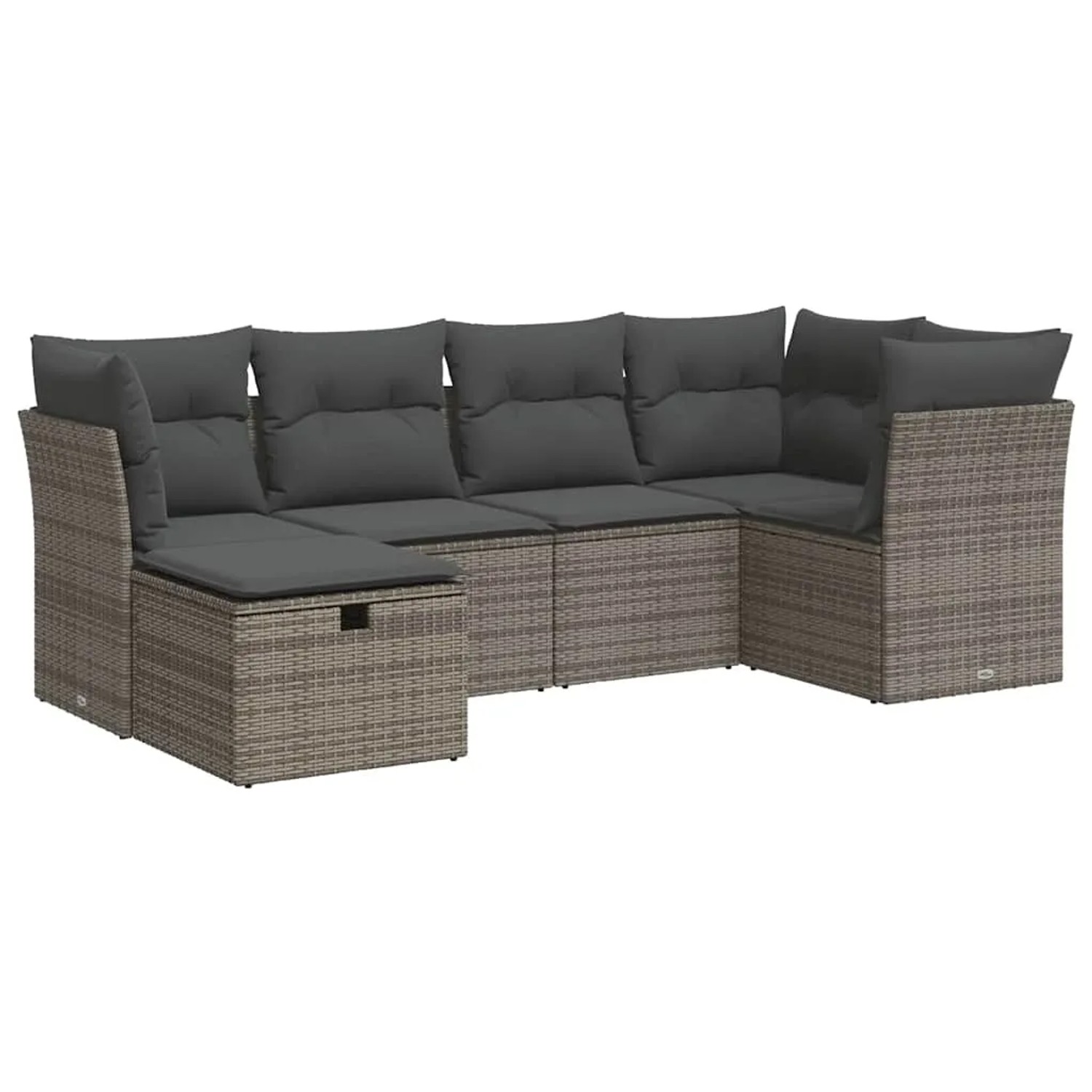 vidaXL 6-Tlg Garten-Sofagarnitur mit Kissen Grau Poly Rattan 3325286