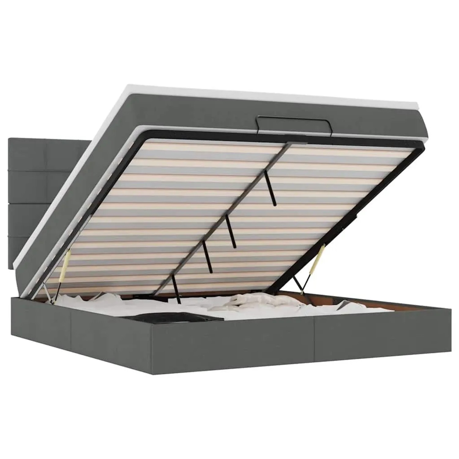 vidaXL Ottoman-Bett mit Matratze & LEDs Dunkelgrau 160x200 cm Stoff 3314018