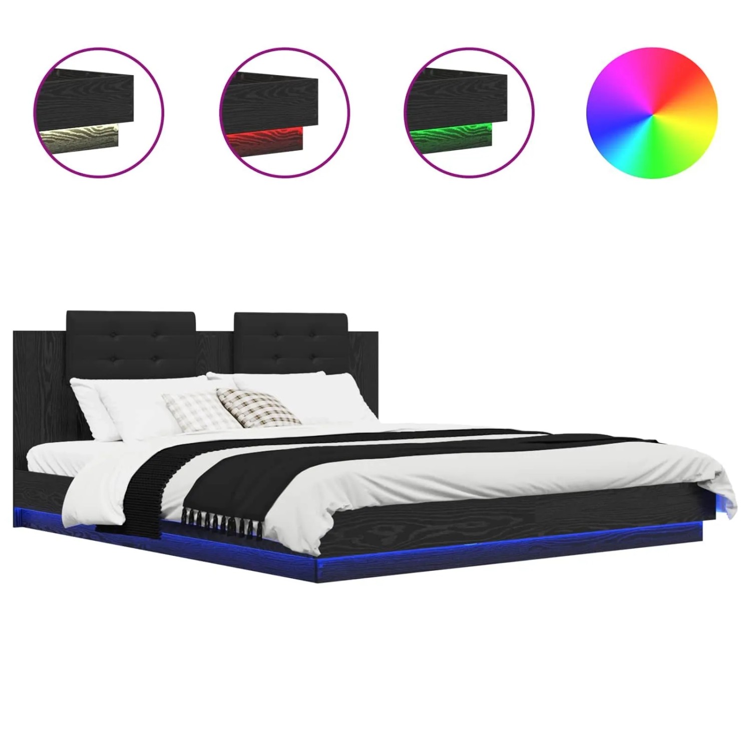 vidaXL Bettgestell mit Kopfteil Schwarz Eichen-Optik 180 x 200 cm 3416336 günstig online kaufen