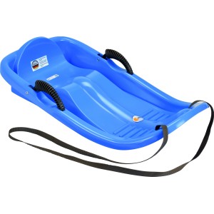 Blauer Schlitten Snow Bird de luxe mit Haltegriffen und Zugseil für Kinder und Erwachsene.