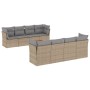Beige 9-tlg. vidaXL Garten-Sofagarnitur aus Rattan mit grauen Kissen.