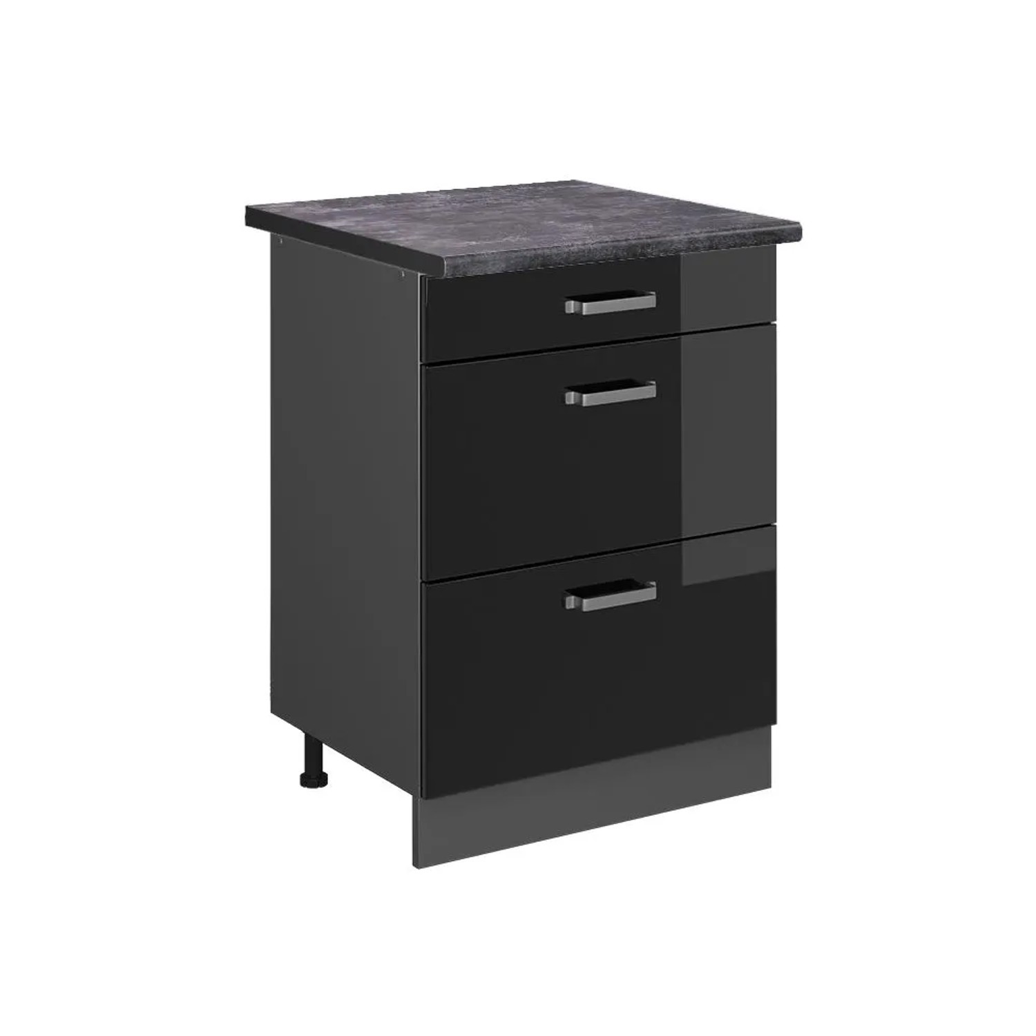 Vicco Küchenunterschrank R-Line Schwarz Hochglanz Anthrazit 60 cm mit Schubladen AP Anthrazit