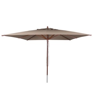 MCW Gastronomie Holz-Sonnenschirm C57b Eckig 3x3m Seilzug Stoßsicher Taupe