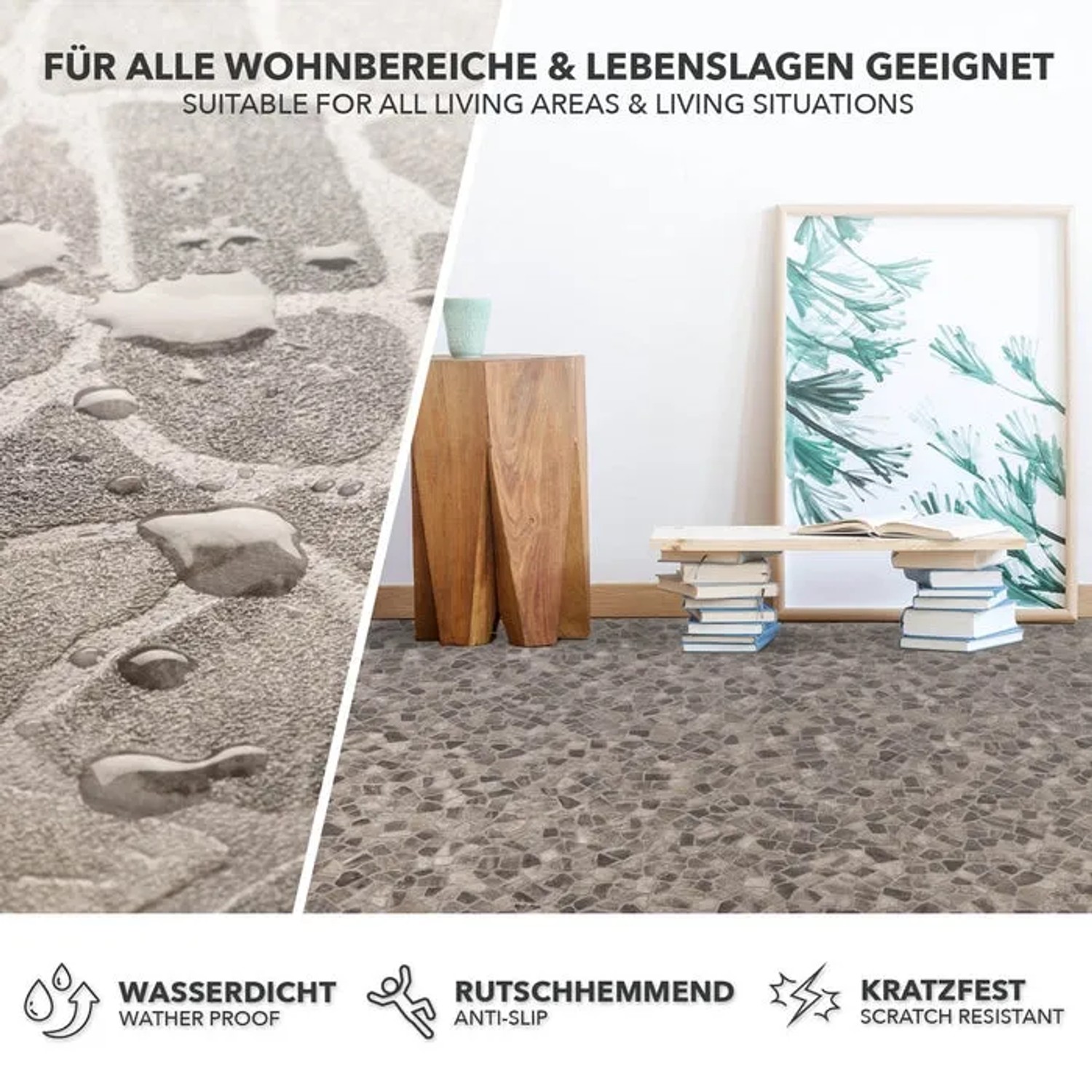 Karat CV Boden Atlantic Selby in Steinoptik, wasserdicht und rutschfest, für Wohnräume.