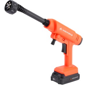 Yard Force Akku-Mitteldruckreiniger LW C02B mit 5-in-1 Düse, Akku und Ladegerät.