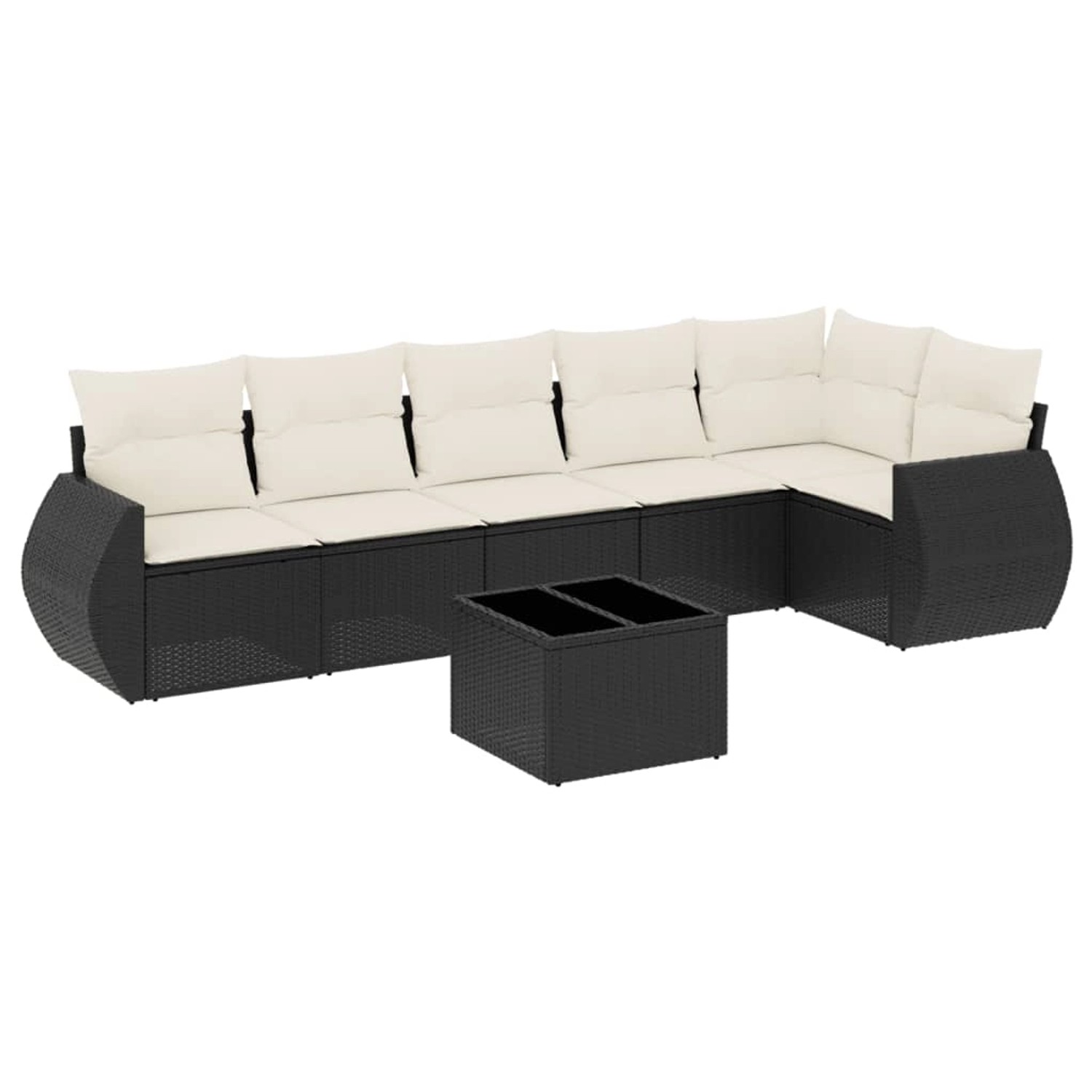 vidaXL 7-Tlg Garten-Sofagarnitur mit Kissen Schwarz Poly Rattan 3221395