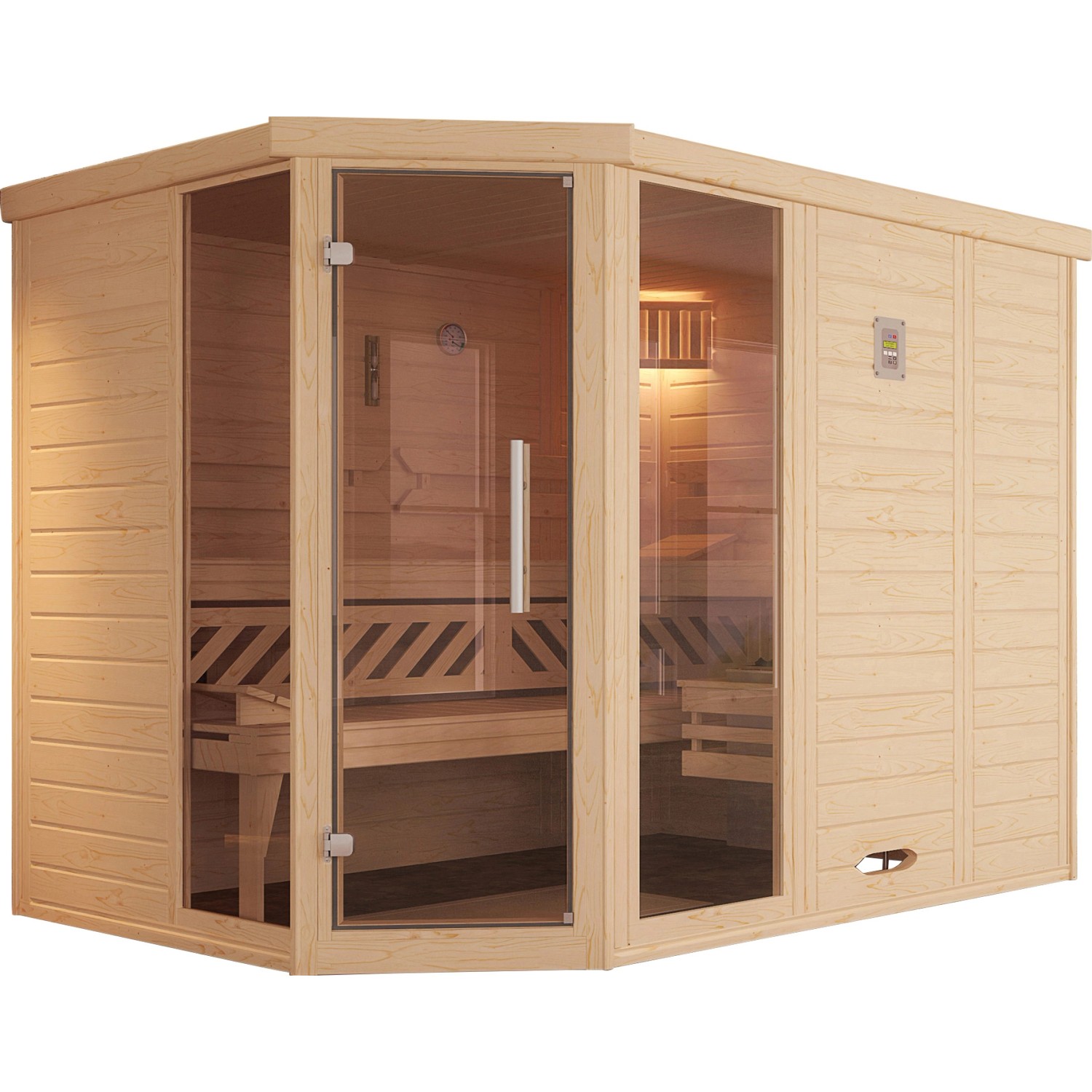 Weka Massivholzsauna-Elementsauna Kemi Eck Glastür und 2 Fenster Set