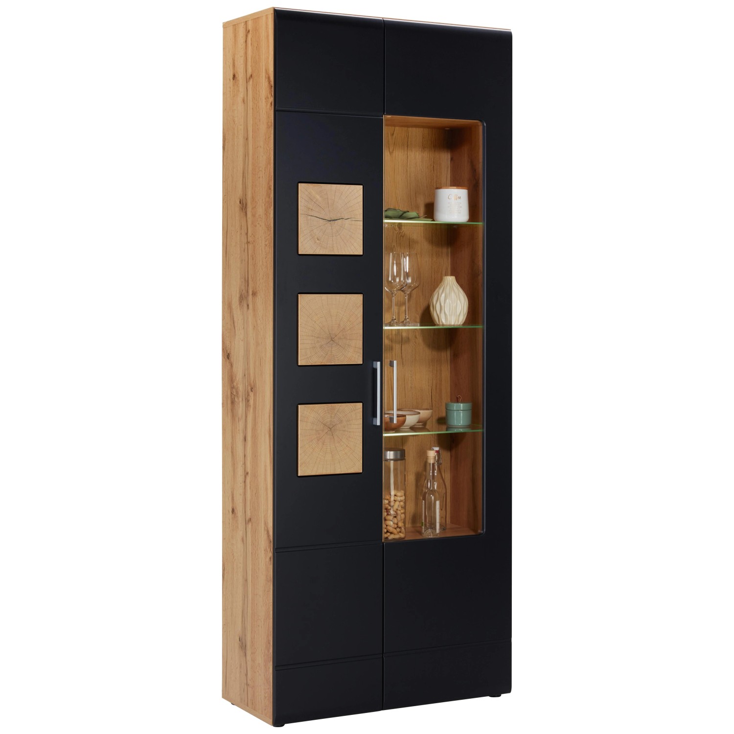 Mömax Vitrine in Schwarz/Eichefarben