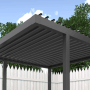 Anthrazitfarbene BBQ Pergola 2,5x2,5m mit verstellbarem Lamellendach im Garten. Stabile Stahlkonstruktion für Sonnenschutz.