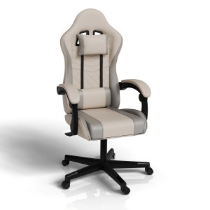 Juskys Gamingstuhl HyperSeat Beige/Hellgrau, Bürostuhl mit Nacken- und Rückenkissen.