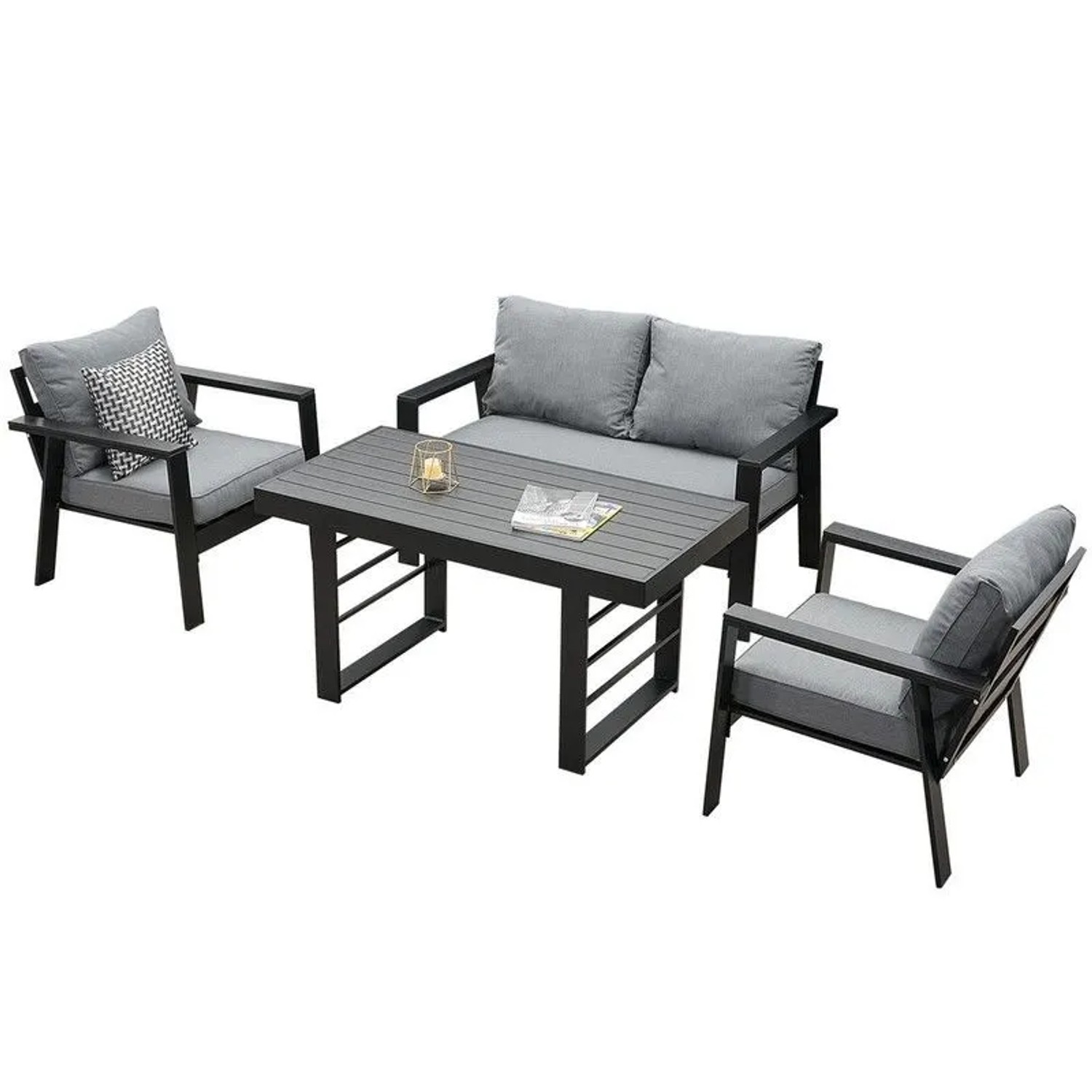 MeXo Aluminium Dining Lounge Outdoor mit Esstisch für 4 Personen Schwarz günstig online kaufen
