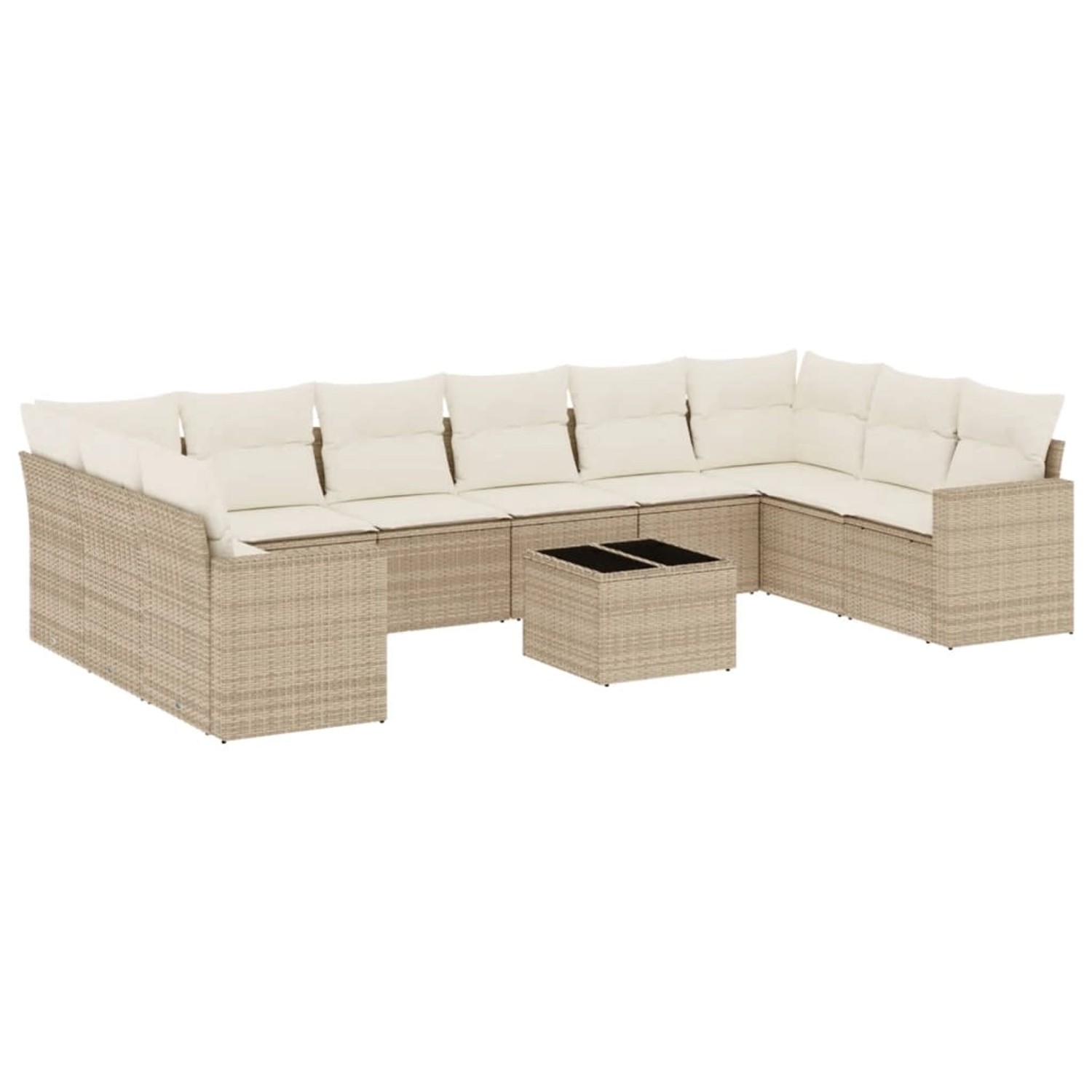 vidaXL 11-Tlg Garten-Sofagarnitur mit Kissen Beige Poly Rattan 3219468