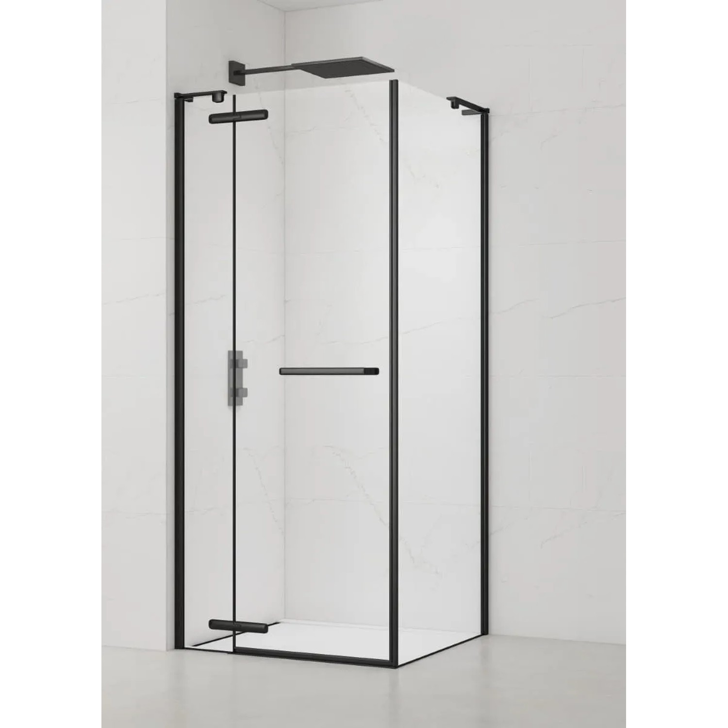 Swiss Aqua Technologies Duschkabine Eckdusche 90x90CM Easy Clean Beschichtung 8MM Sicherheitsglas Schwarz Klarglas