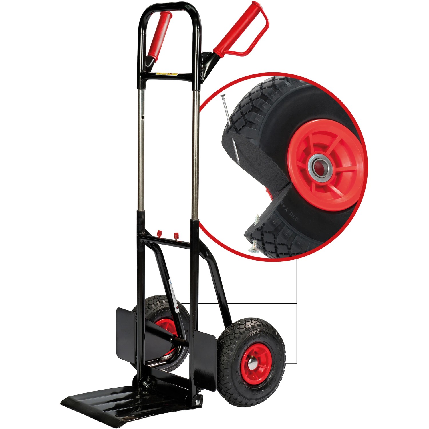 Pro-Bau-Tec Profi-Stapelkarre mit pannensicheren PU-Reifen und klappbarer Ladefläche.