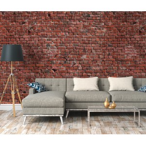 Fototapete Steinwand Klinker rot, Industrial Vintage Look, 3,50x2,55m, für modernes Wohnambiente.