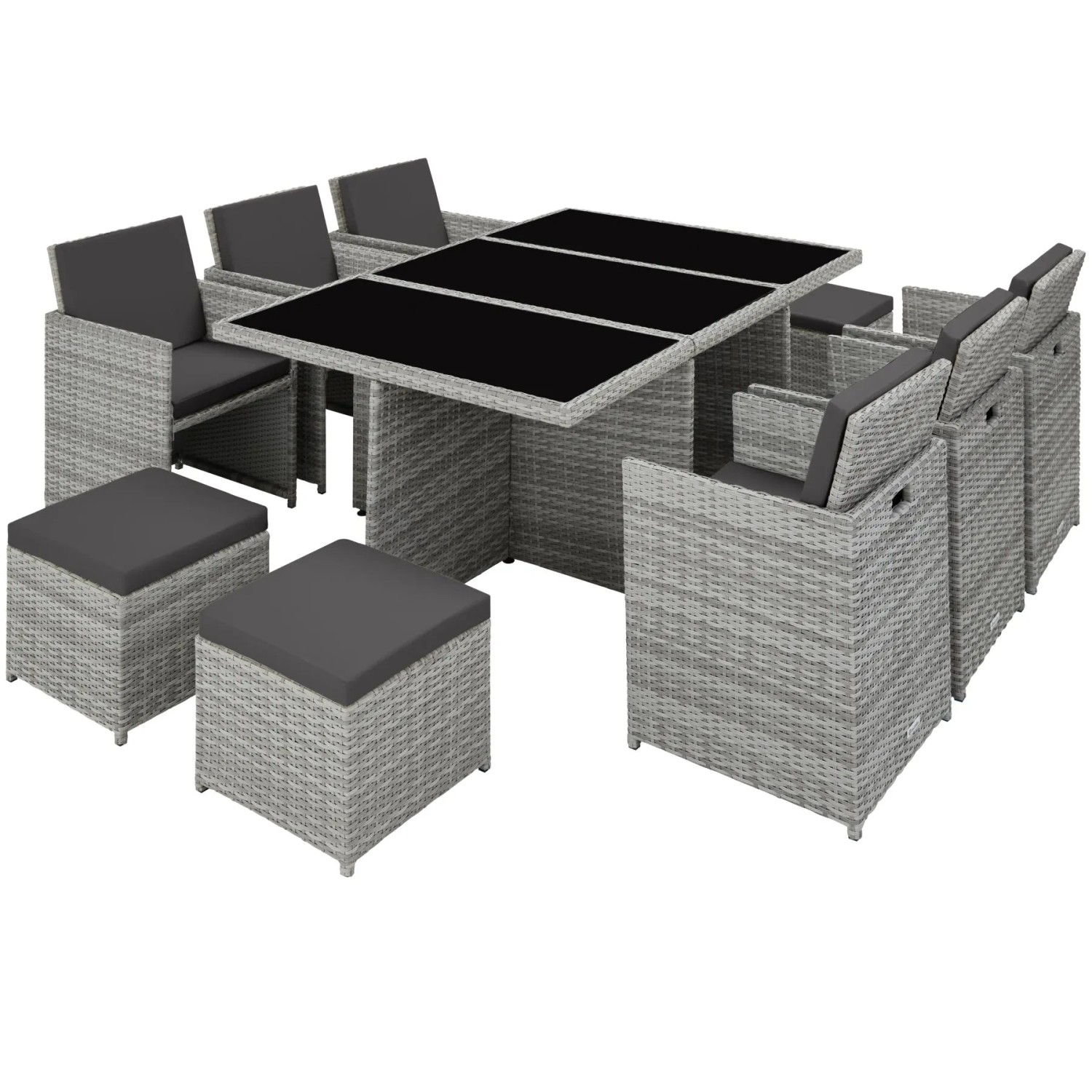 Tectake Aluminium Rattan Sitzgruppe New York Wetterfest und Uv Beständig 2 Bezugssets  54 x 58 x 82 cm Hellgrau