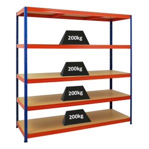 PROREGAL Schwerlastregal Giant Elephant, 180x180x60cm, blau-orange, mit 5 Böden und 200kg Fachlast.