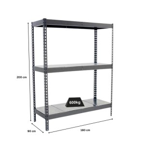 Graues PROREGAL Schwerlastregal Metal Beast, 200x180x90 cm, Fachlast 600 kg.