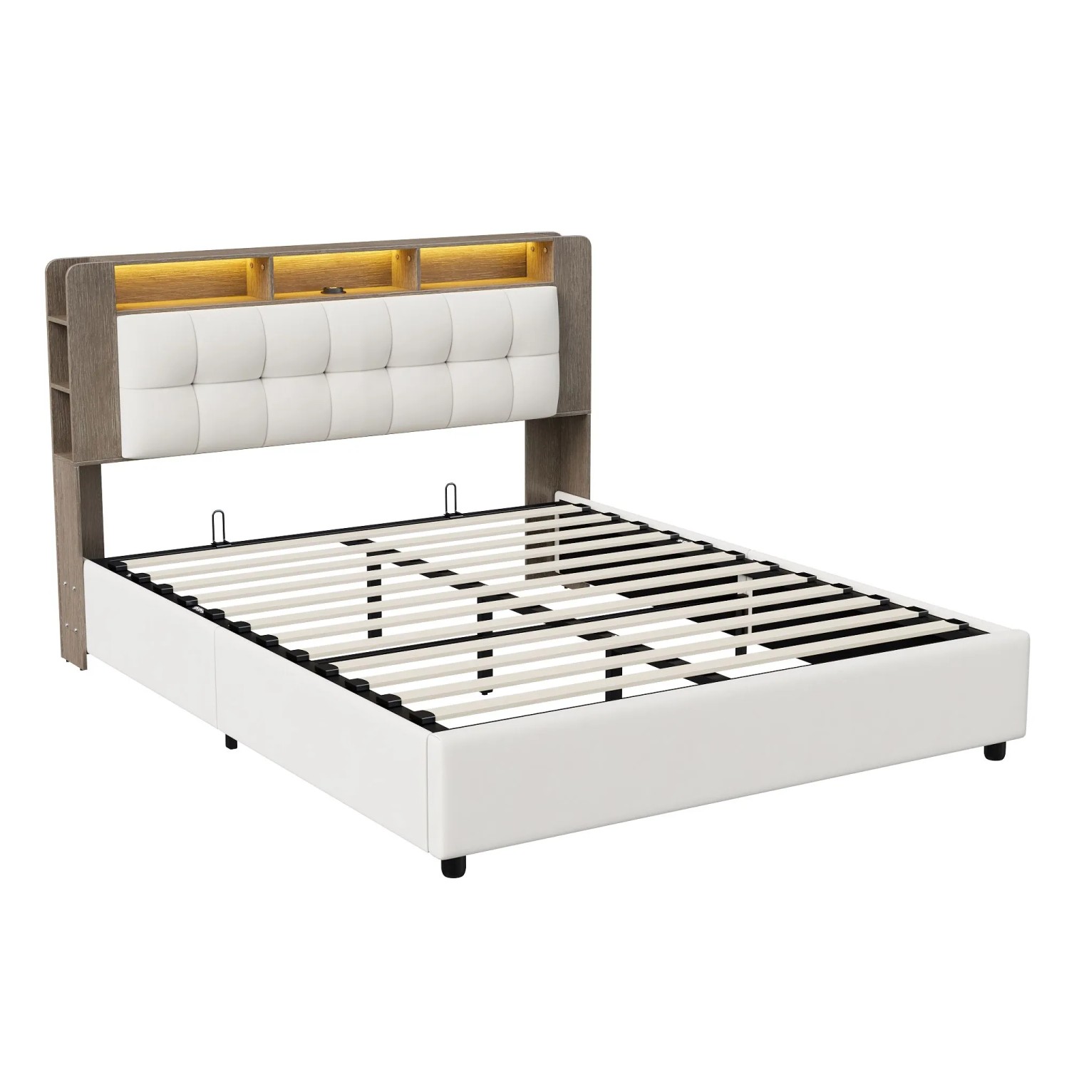 PXloue Bettgestell Cremefarben mit Stauraum Kopfteil  Doppelbett mit Bettkasten Stoff Beige