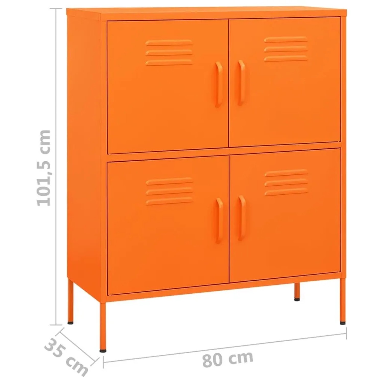 Orangefarbener vidaXL Lagerschrank aus Stahl, 80x35x101,5 cm, mit 4 Türen. Ideal für Wohnzimmer.