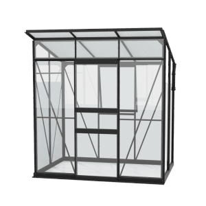 Vitavia Gewächshaus Palma 3250, schwarz, mit Sicherheitsglas, Hohlkammerplatten und Fundamentrahmen.