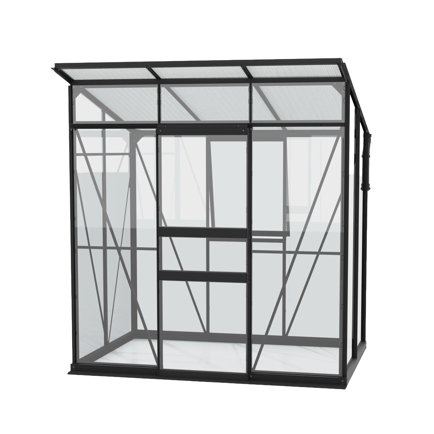 Vitavia Gewächshaus Palma 3250, schwarz, mit Sicherheitsglas, Hohlkammerplatten und Fundamentrahmen.