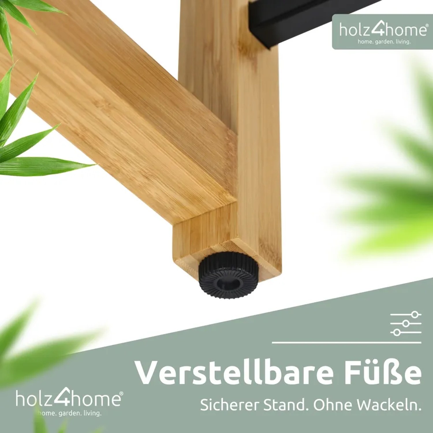 Detailaufnahme: Holz4home Getränkekistenregal mit verstellbaren Füßen für sicheren Stand.