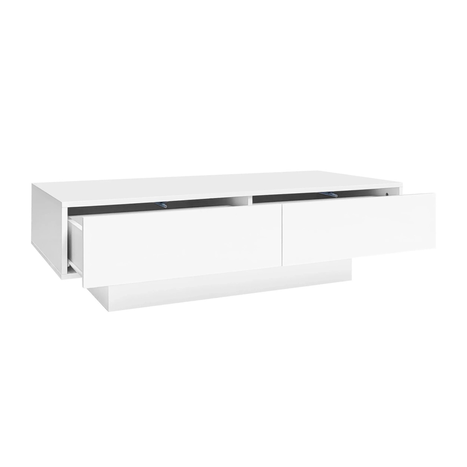ModernLuxe Couchtisch Hochglanz mit 2 Schubladen LED Beleuchtung Spanplatte Weiß