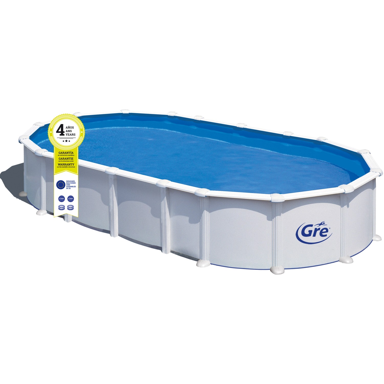 Gre Stahlwand-Pool Haiti 730 cm x 375 cm x 132 cm Omega-System Oval Weiß