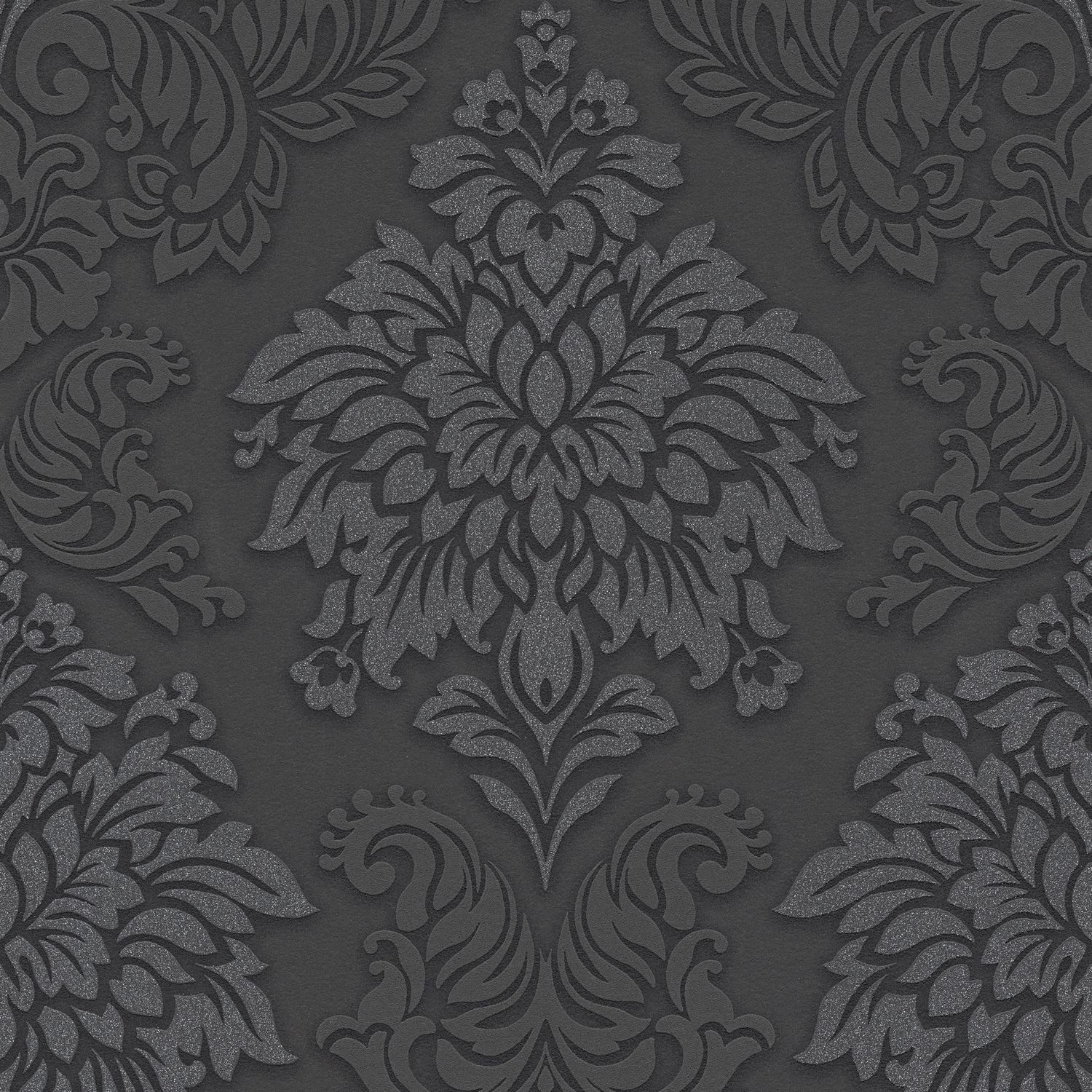 PROFHOME 368984-GU Barock Tapete Ornament glänzend Schwarz Silber Grau 0,53 günstig online kaufen