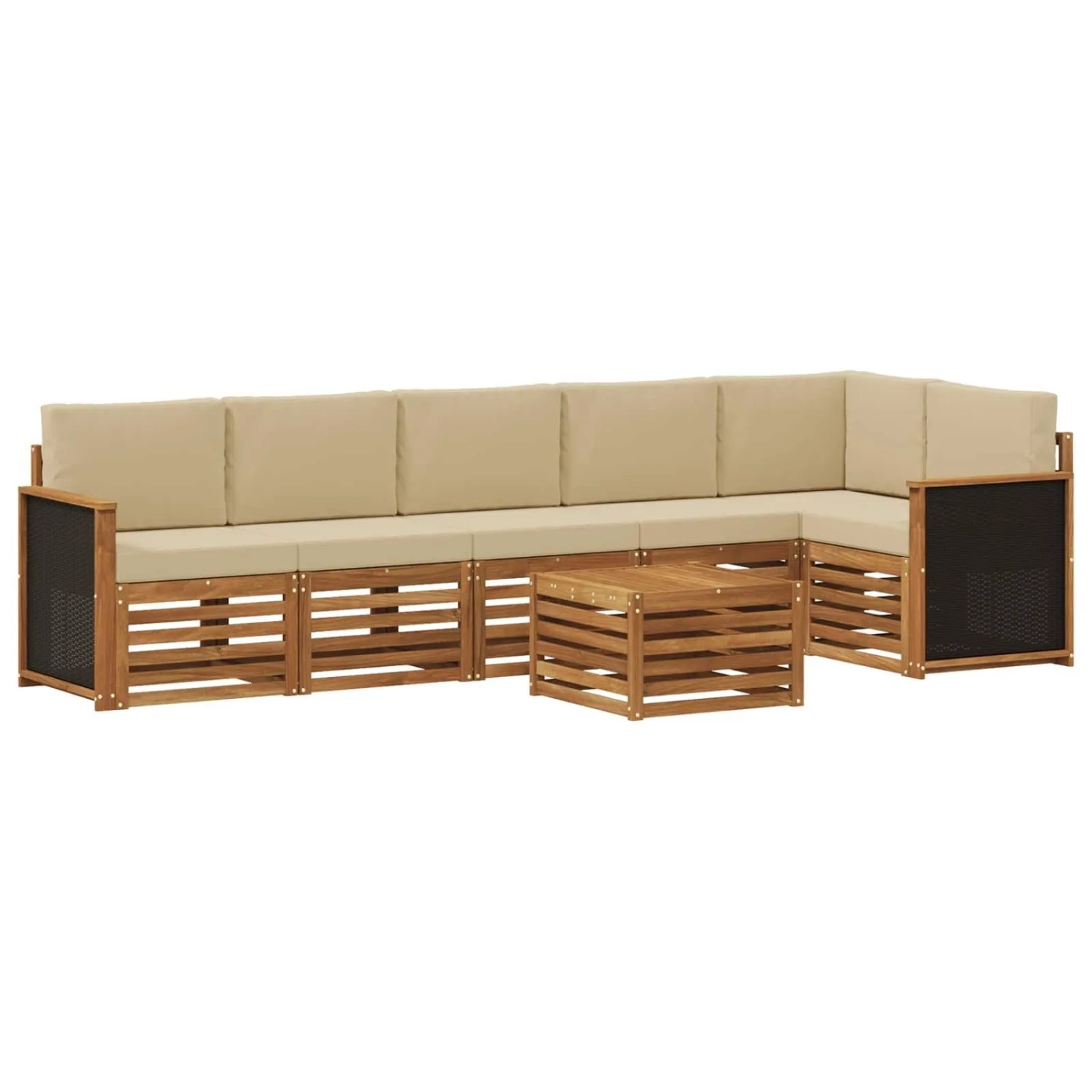 vidaXL Ecksofa Set 6 Stk Natur Massives Akazienholz und Polyester 3384434