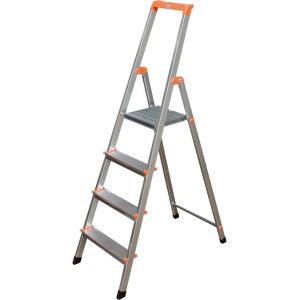 Krause Solidy Stufen-Stehleiter mit 4 Stufen, Sicherheitsbügel und Kleinteileablage.