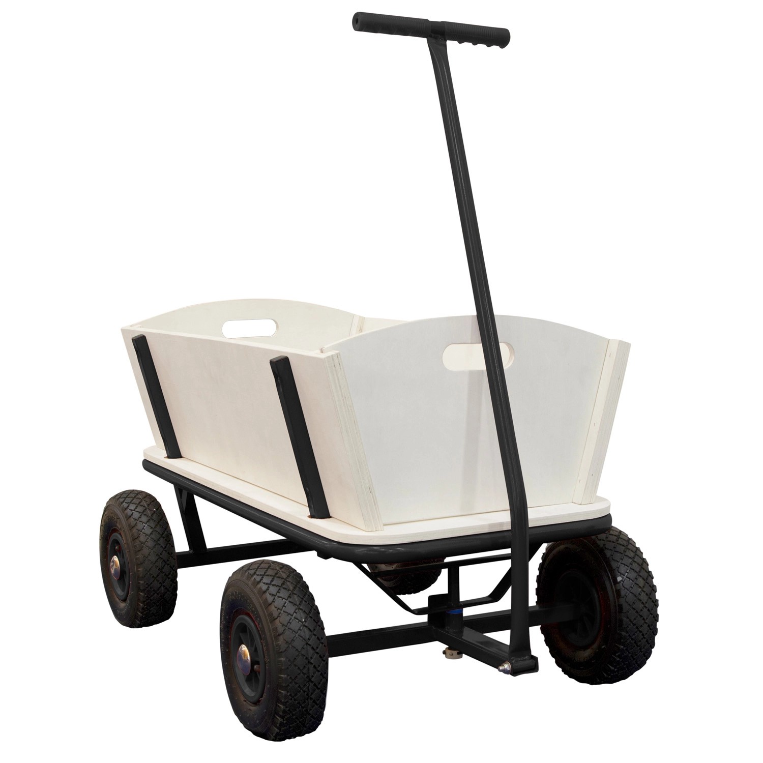 Sunny Bollerwagen Billy Beach Wagon, schwarz, mit Holzkorpus und Luftreifen.