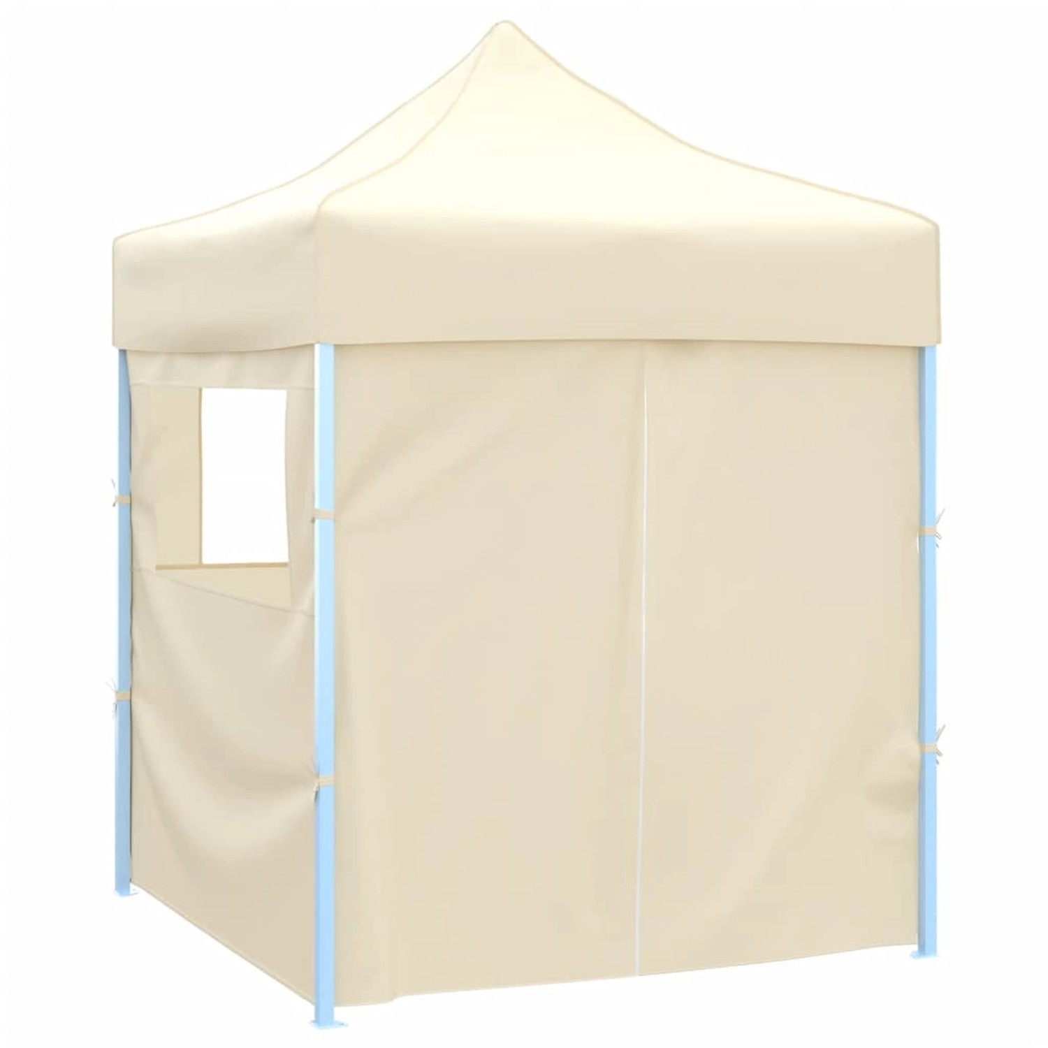 Faltbares Partyzelt, 2x2m, creme, mit 4 Seitenwänden und Stahlrahmen. Ideal für Outdoor-Events.
