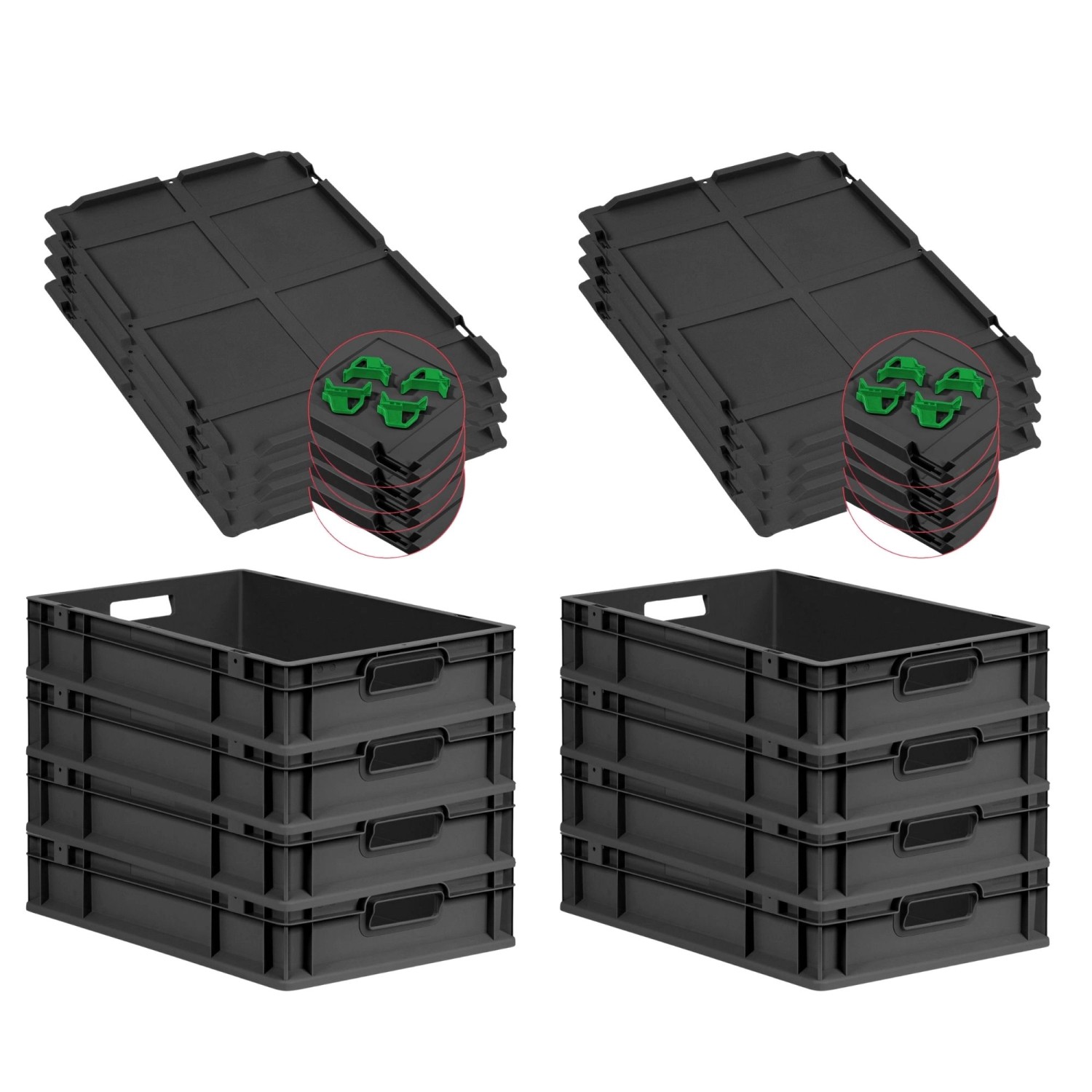 PROREGAL SuperSparSet 8x Eurobox Nextgen Grip Mit Auflagedeckel Und Grünen günstig online kaufen