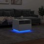 Weißer vidaXL Couchtisch mit LED-Beleuchtung (50x49x40 cm) im Wohnzimmer.