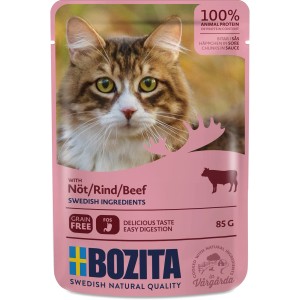 Bozita Katzen-Nassfutter Pouch HiS Rind, 85g. Katzenfutter mit Rindfleisch in Soße.