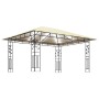 Cremeweißer vidaXL Pavillon 4x3m mit Moskitonetz und LED-Lichterkette für Garten & Terrasse.