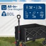 Schwarzer, faltbarer SUNULA Bollerwagen mit 80L Volumen und 100KG Tragkraft für Camping & Freizeit.