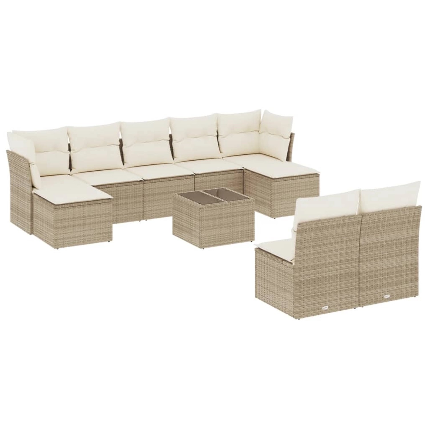 vidaXL 10-Tlg Garten-Sofagarnitur mit Kissen Beige Poly Rattan 3250117 günstig online kaufen