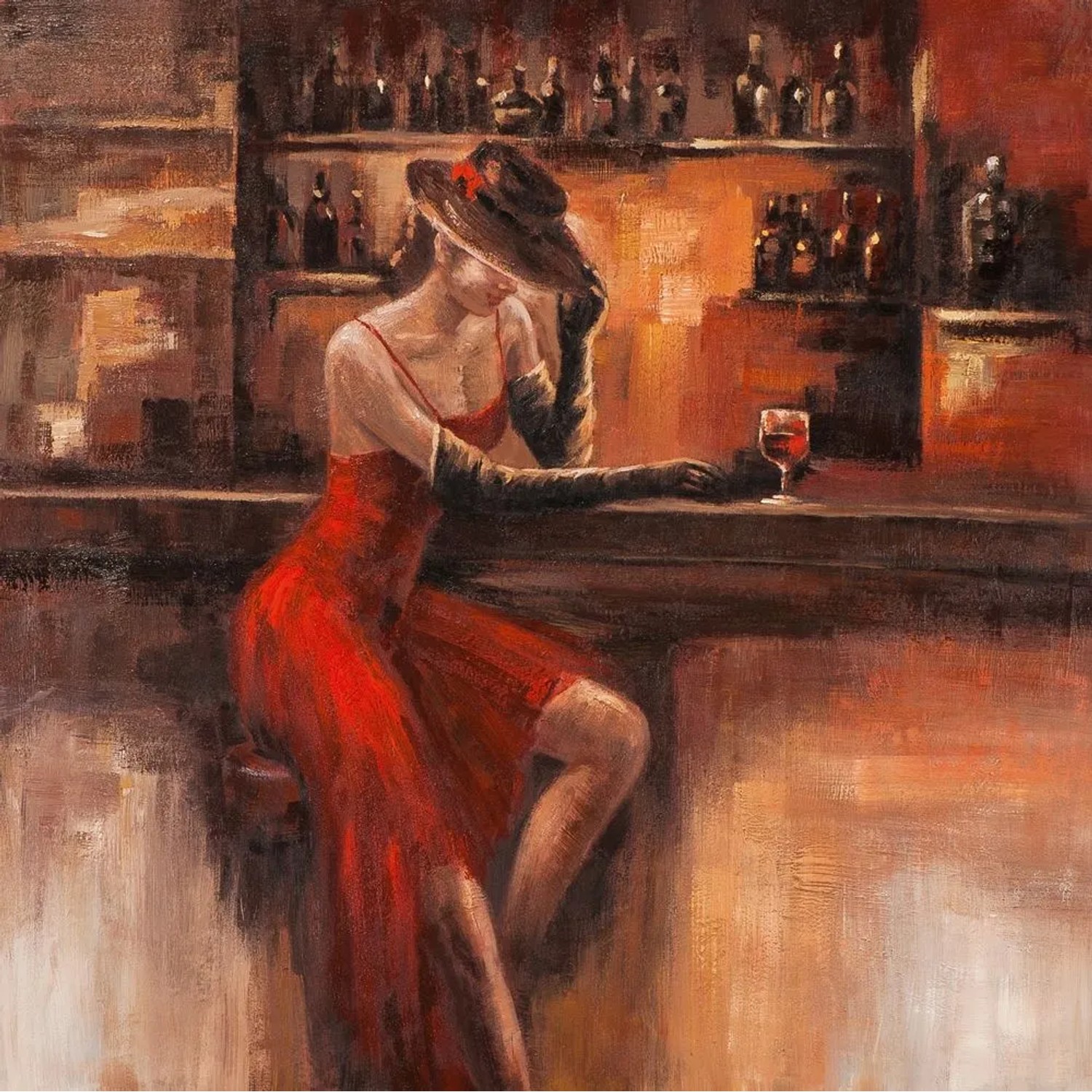 Art Universe Leinwandbild Dame an der Bar 100 x 100 cm