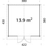 Grundriss Palmako Gartenhaus Lotta, 380x380 cm, Fläche 13,9 m², Holz-Gartenhaus