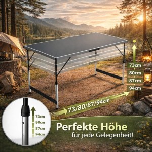 Höhenverstellbarer BigDean Campingtisch 100x60cm, klappbarer Multifunktionstisch für Camping & Garten.
