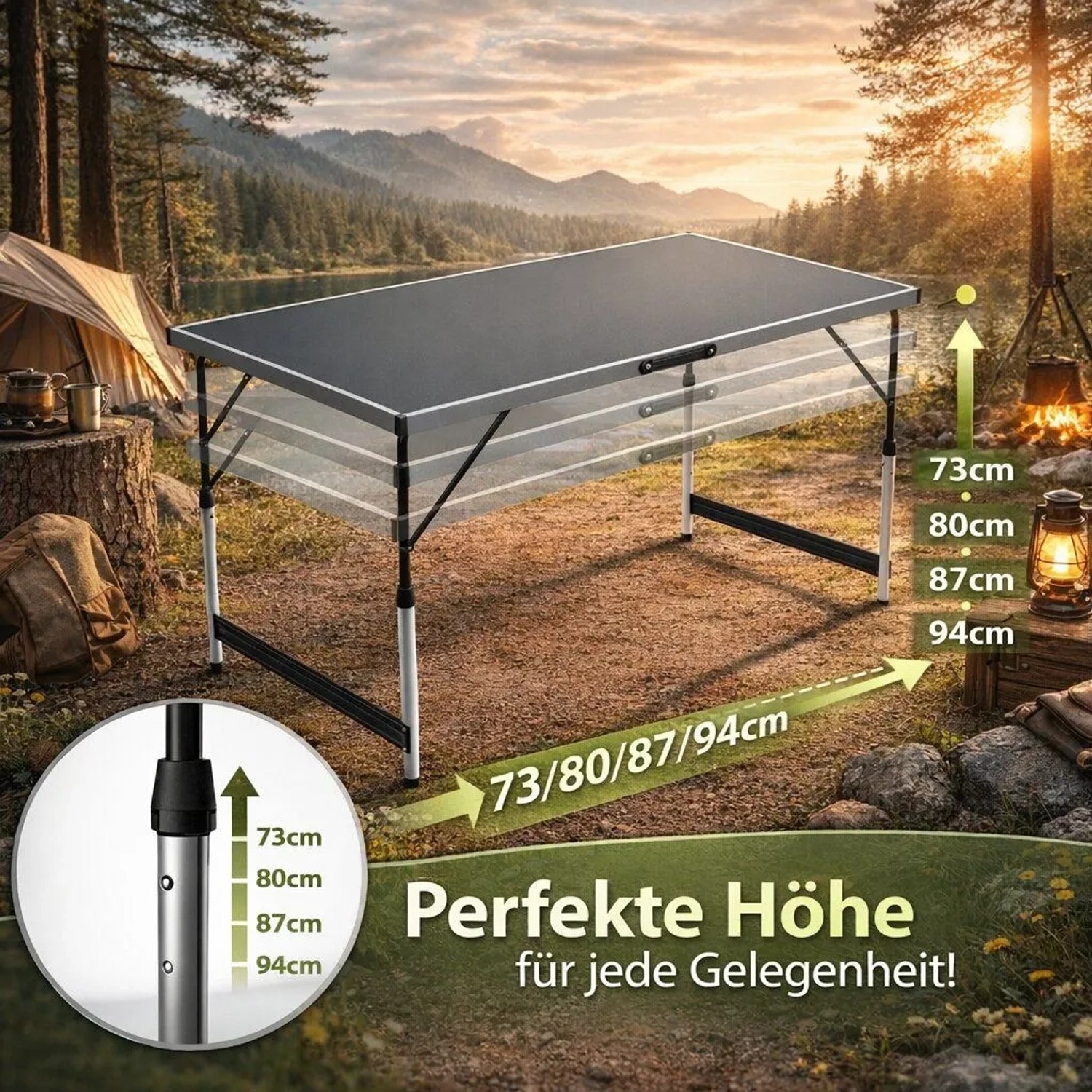 Höhenverstellbarer BigDean Campingtisch 100x60cm, klappbarer Multifunktionstisch für Camping & Garten.