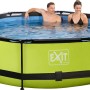 EXIT Lime Pool, grüner Stahlrahmenpool ø 300 cm mit Filterpumpe und Abdeckung, mit Personen im Wasser.